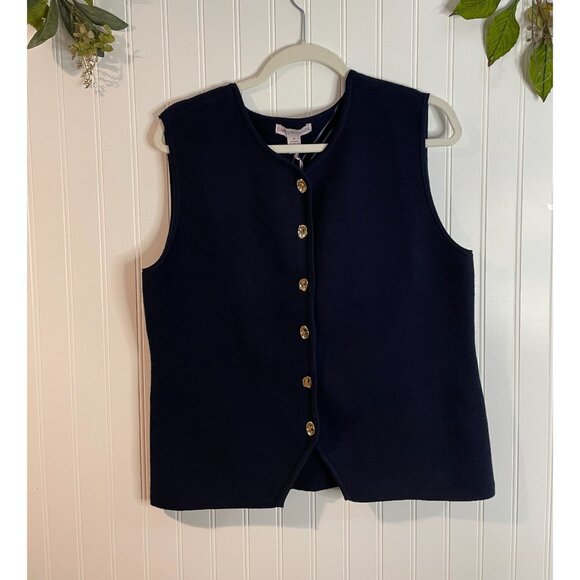 Carolyn Taylor Navy Sleeveless Vest XL With Gold Buttons 75%Rayon&25% Polyester - Picture 3 of 10